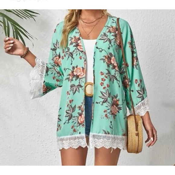 🔥LAST DAY🔥Spring Floral Lace Trimmed Kimono - Picture 5 of 5